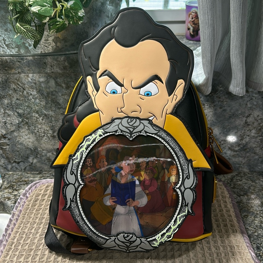 NWT Loungefly Disney Beauty And The Beast Gaston Mirror Scene Mini Backpack